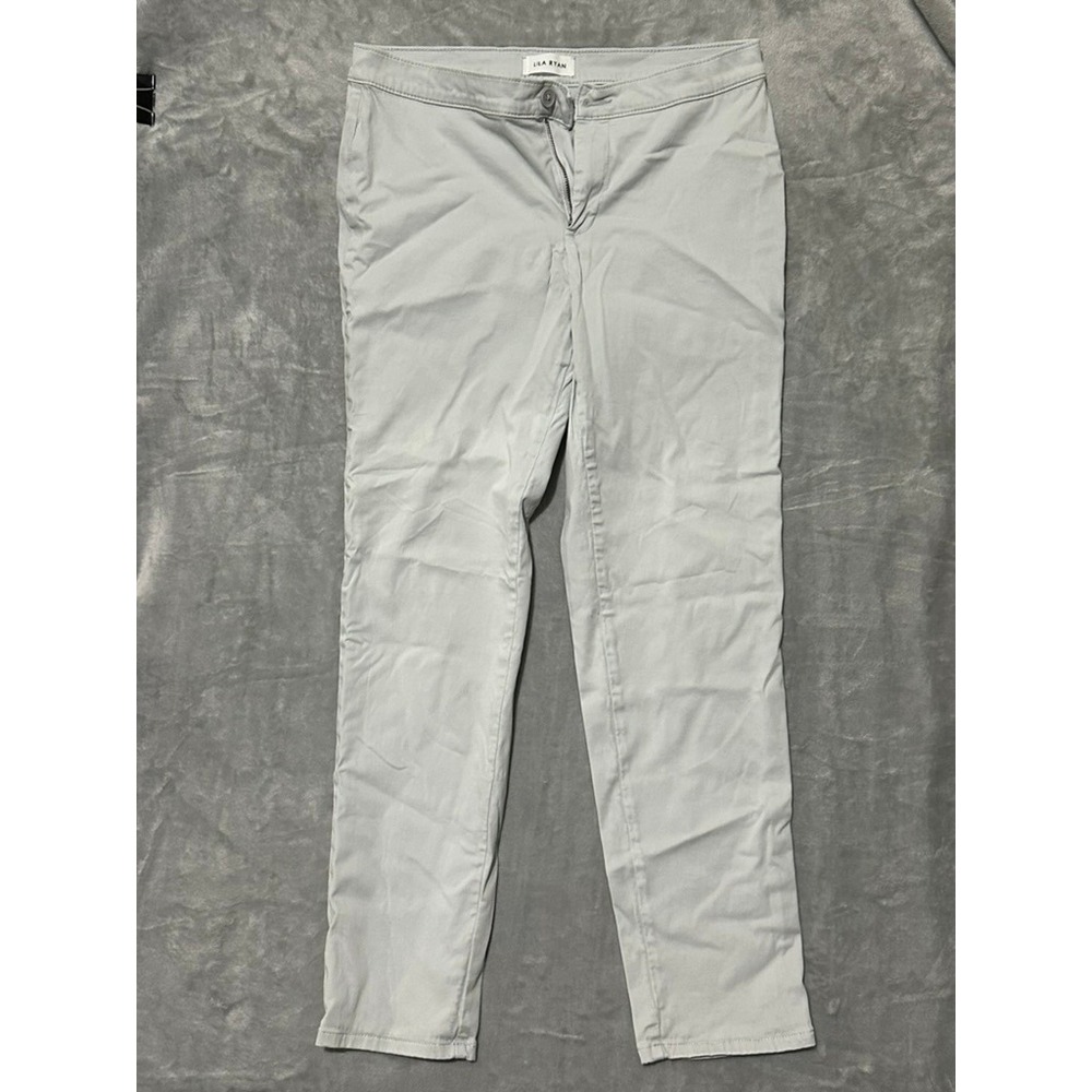 Lila Ryan Women's Grey Flat Front Casual Slim Pants Zip Fly Pockets Size‎ 14